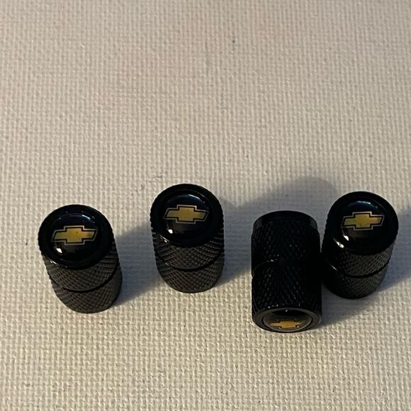 Chevrolet Logo valve Stem caps in black set of 4 NWT - Picture 2 of 4